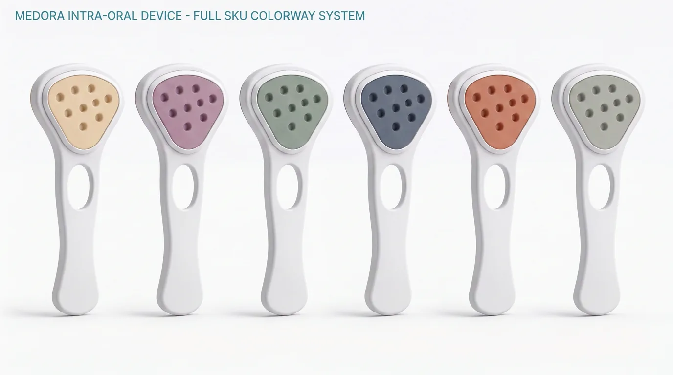 The MEDORA device design family: six removable oral devices in different colours
