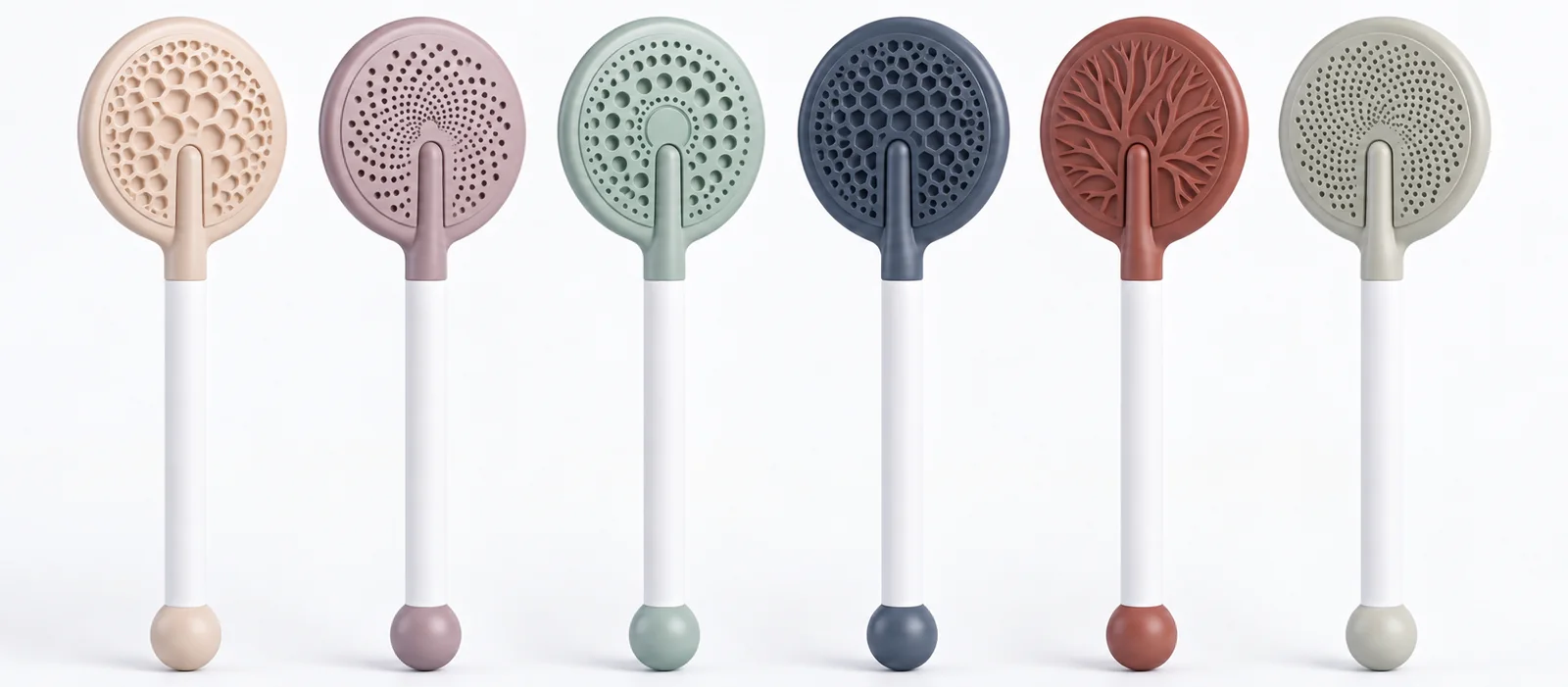 Pop Star consumer product family: six round perforated pads in different colors