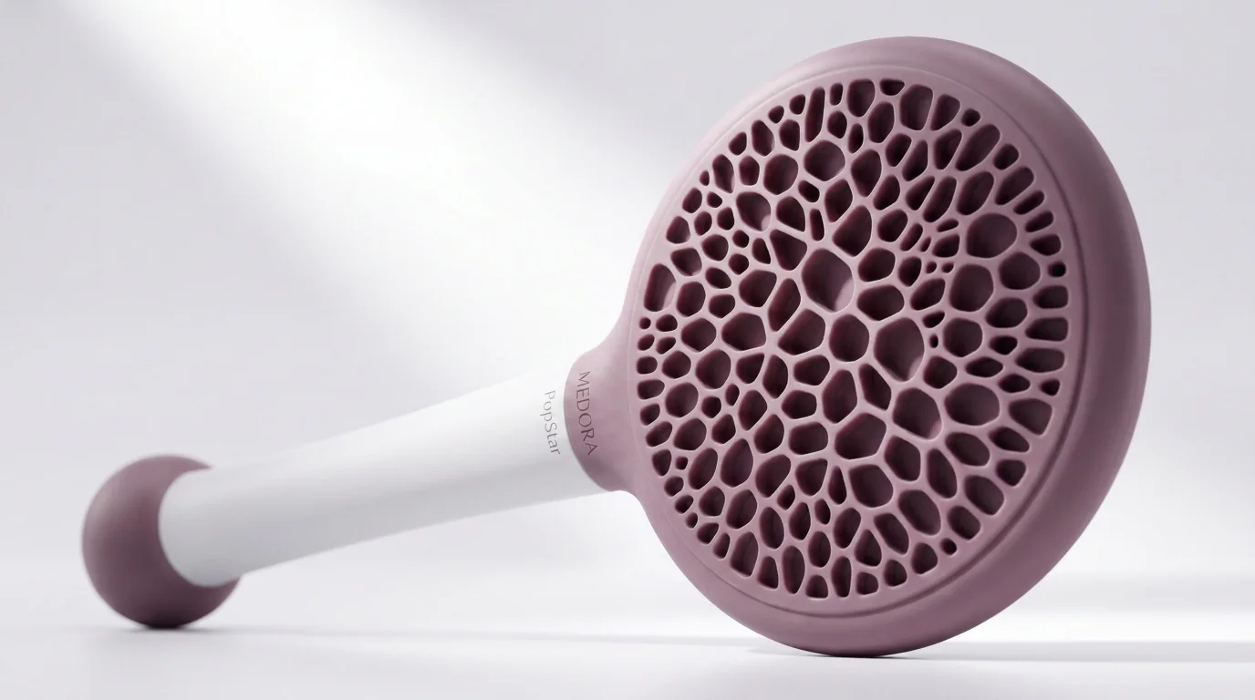Mauve Pop Star pad with a large Voronoi pattern and a matching bulb at the end of the handle