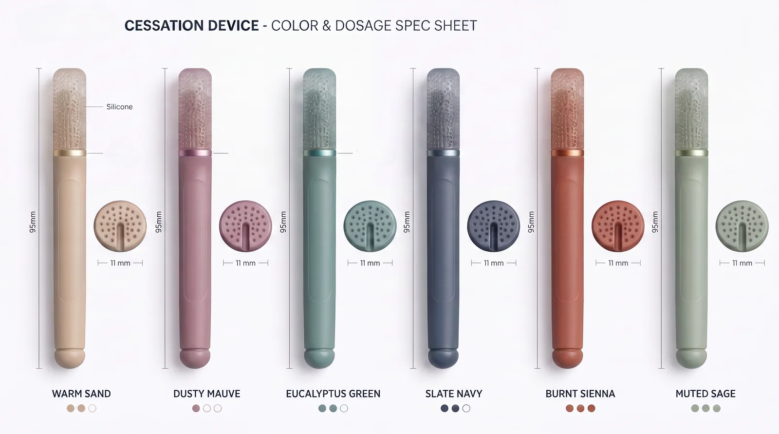 Six Sigs finish and color concepts shown on a colour and dosage spec sheet